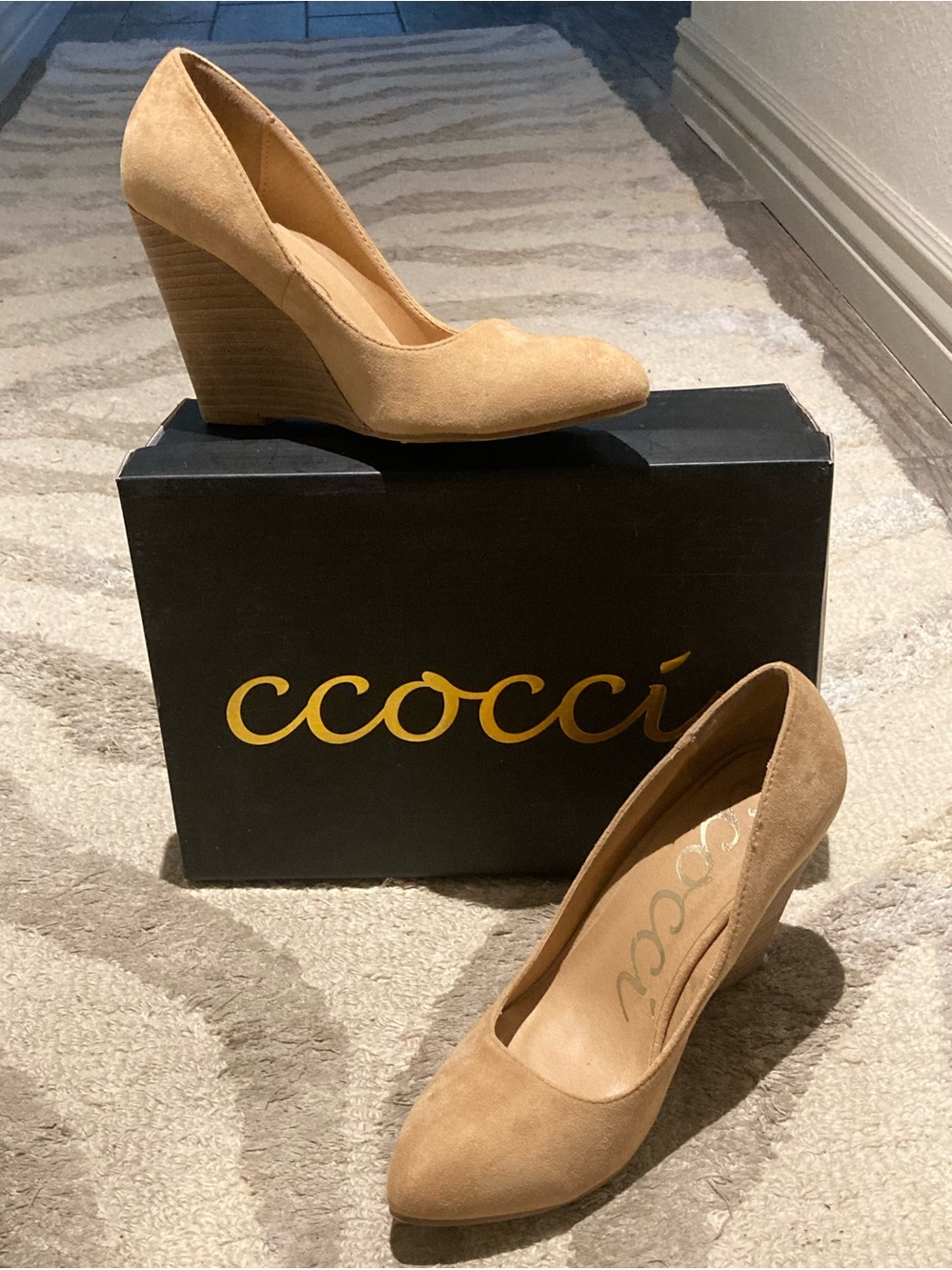CCOCCI Tan Suede Wedge Pumps — Pointed Toe Women’s Shoes